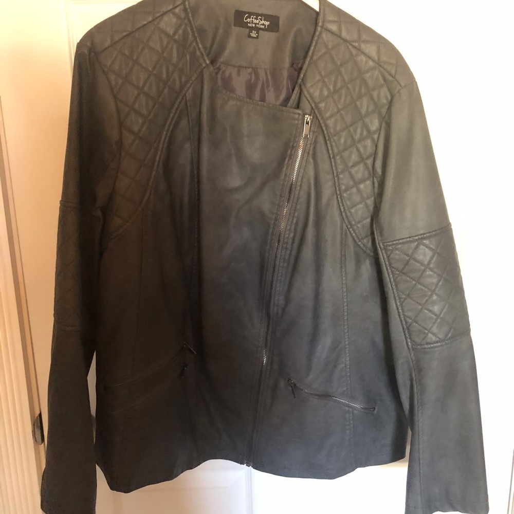 Coffee Shop Grey Faux Leather Moto Jacket sz 3x